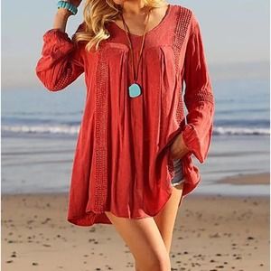 Anandas Collection Coral V-Neck Dress/ Tunic, Size Medium